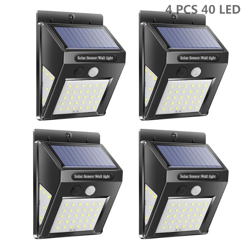 4 PCS 40 LED 30/40 открытый светодиодный солнечный светильник движения PIR Сенсор настенный светильник Водонепроницаемый садовый светильник путь аварийного безопасности светильник 3 односторонний световой - Испускаемый цвет: 4 PCS 40 LED