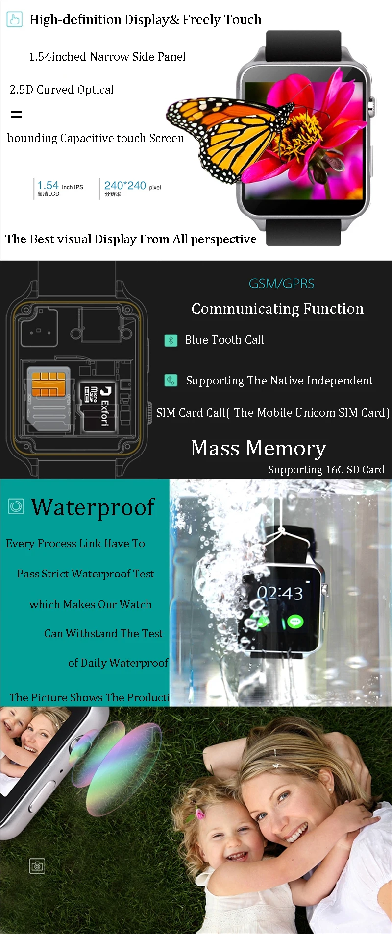GT88 Bluetooth Smartwatch телефон наручные Смарт часы монитор сердечного ритма поддержка SIM SD карты для IOS Android pk QW08 DZ09