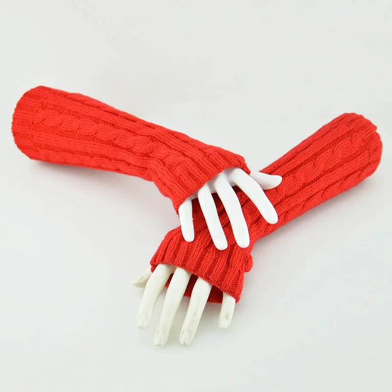 red 30cm Модные стильные женские перчатки без запястья, зимние перчатки, варежки из искусственной шерсти, вязаные перчатки без пальцев - Цвет: red 30cm