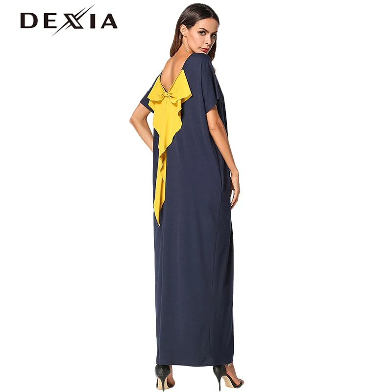 Dexia Summer Bow Robe Dress Patchwork Casual Female Short Sleeve One Shoulder Sexy Dresses Women Vadim 7078 | Женская одежда
