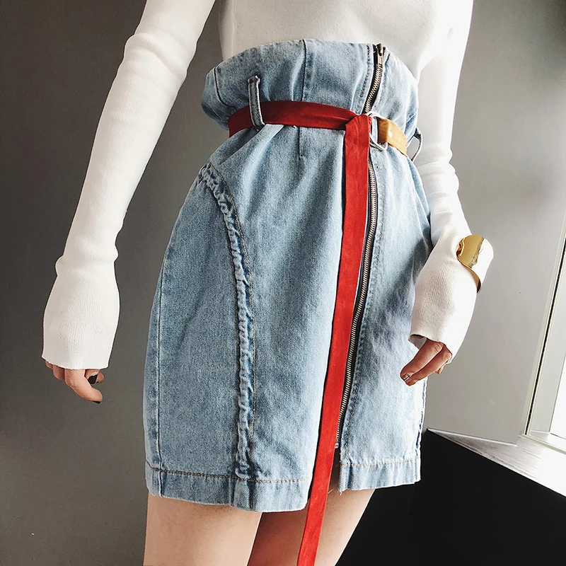 Для женщин Midi Карандаш Bodycon Юбки для Винтаж Демин Жан молния Разделение Пояса
