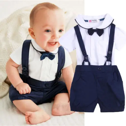 

3PCS Newborn Baby Outfit Clothes Sets Gentleman Bow Tie Baby Boy Outwear Blue