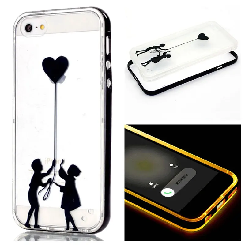 Для iPhone 5S Case Смарт Световой Называется Чувство СВЕТОДИОДНАЯ Вспышка 2 в 1 + Бампер