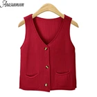 Женский шерстяной жилет, Трикотажный жилет без рукавов с V-образным вырезом, Тонкий Трикотажный жилет, весна-осень 2018