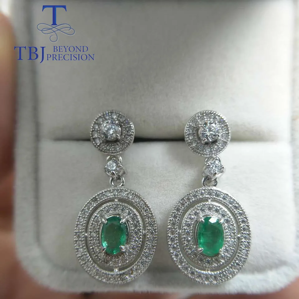 TBJ классические серьги нового дизайна натуральные изумрудные сережки в 925 пробы