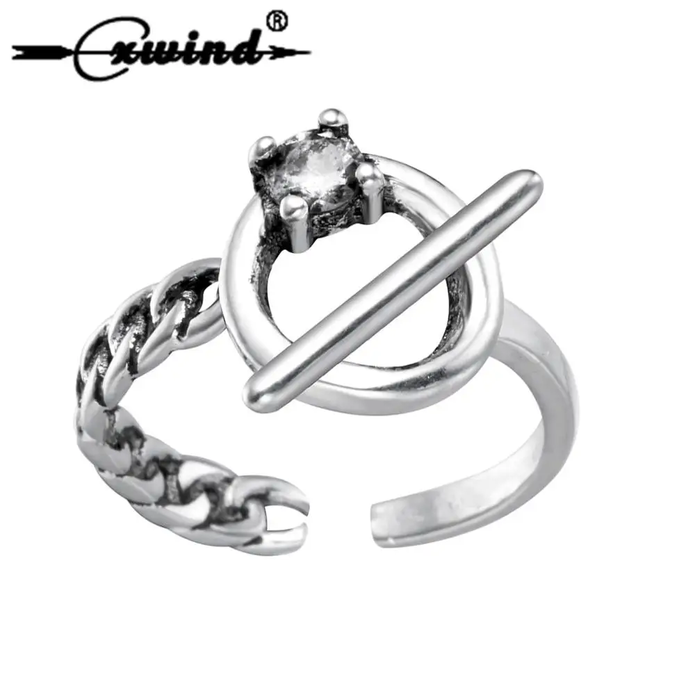 

Cxwind Fashion Round Inlaid Crystal Ball Strip Bar Chain Open Ring Anillos Anel Knuckles Rings for Women Wedding Jewelry Gift