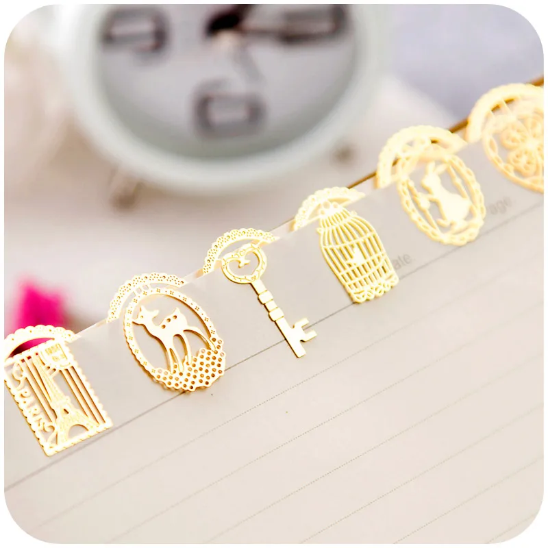 

20 Pcs Cartoon Animals Lace Round Gold Color Metal Cute Students Page Clip Bookmarks Reading Gift School Home Supplies Kid Prize