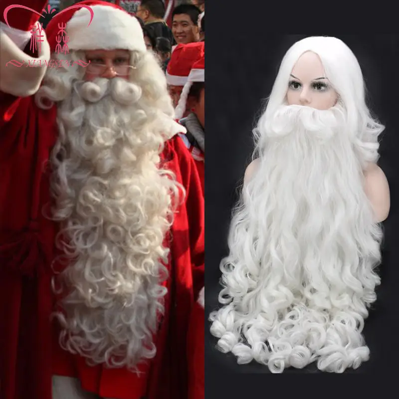 

Biamoxer Adult Christmas Cosplay Wigs Beard Santa Claus White Curly Long Synthetic Hair Wig
