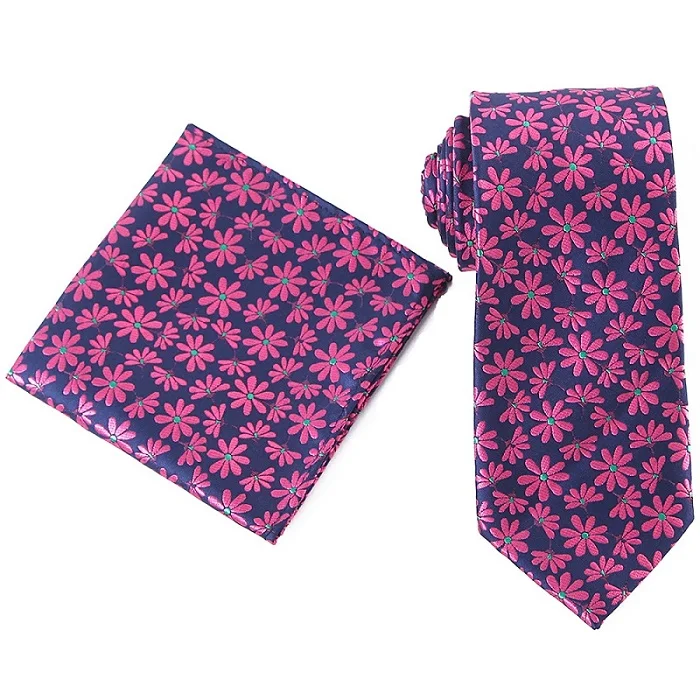 WTHS-019 tie set Tailor Smith Necktie and Hankerchief Set Dot Animal Wolf Shark Floral Tie Set 7.5CM Microfiber Woven Suit Tie with Pocket Square - Color: WTHS-019 tie set