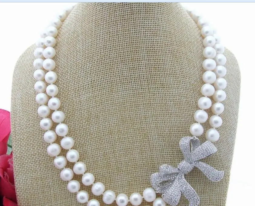 Красивый 9 10 мм белый жемчуг горный хрусталь кулон ожерелье 18&quot|pendant necklace|necklace