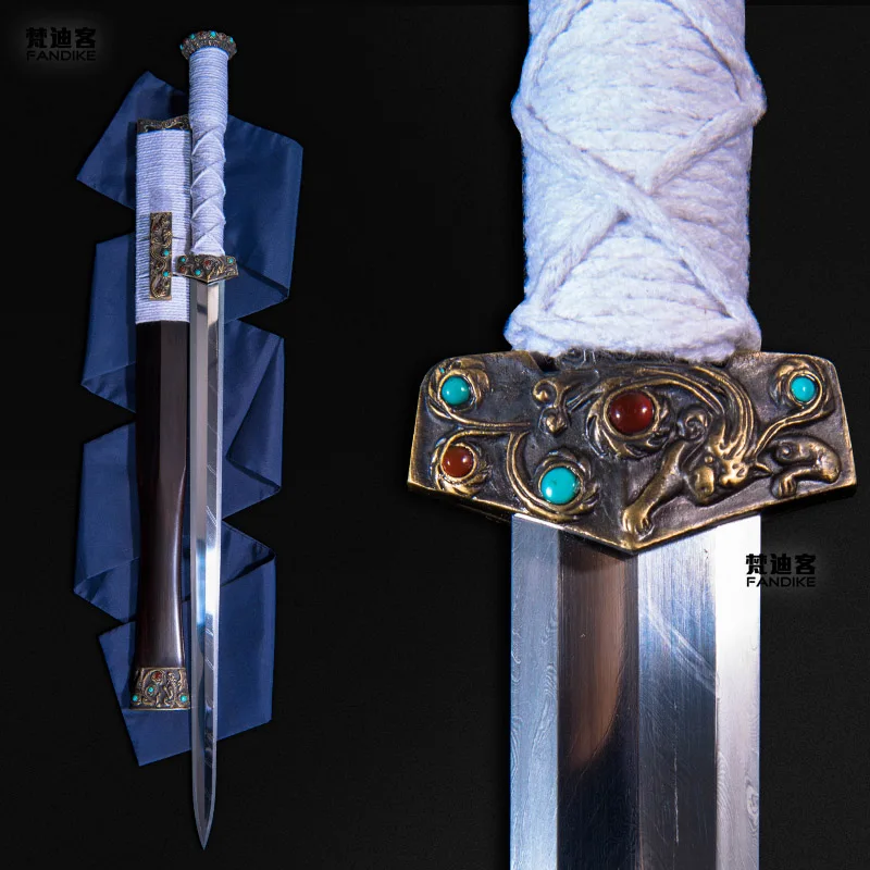 Полный Тан Китайский готовый для битвы меч сталь Han jian двойной край лезвие Han jian ручной работы Дамасская сталь китайский