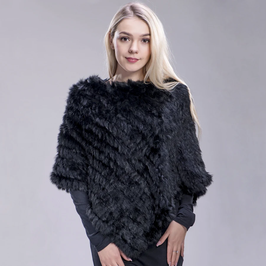 Вязаное пончо из кроличьего меха плащ для женщин abrigo capa mujer накидка натуральной