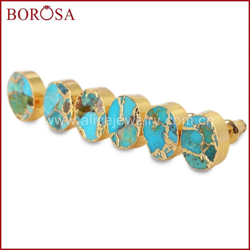 BOROSA 5/10 пар золотой цвет 10х8мм овальные медные натуральная бирюза серьги гвоздики