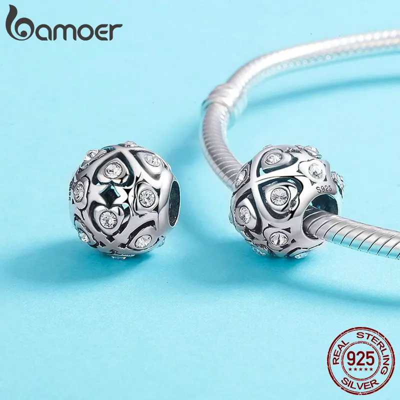 BAMOER настоящий 925 пробы Серебряный светящийся AAA кубический циркониевый бисер браслет подарок на день святого валентина S925 SCC536