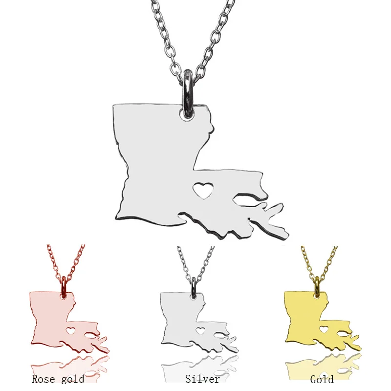 

S925 Sliver necklace America LouisianaState Necklaces With Heart DIY Map pendant Necklace Pendent & Necklace CN25