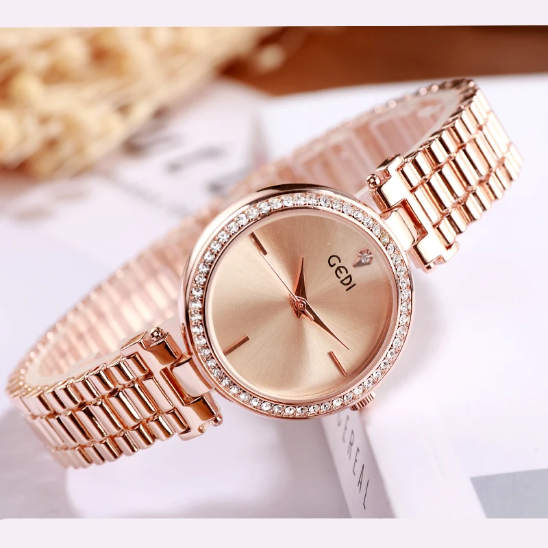 GEDI Rosegold для женщин часы кварцевые леди платье водостойкие женские модные Элитный