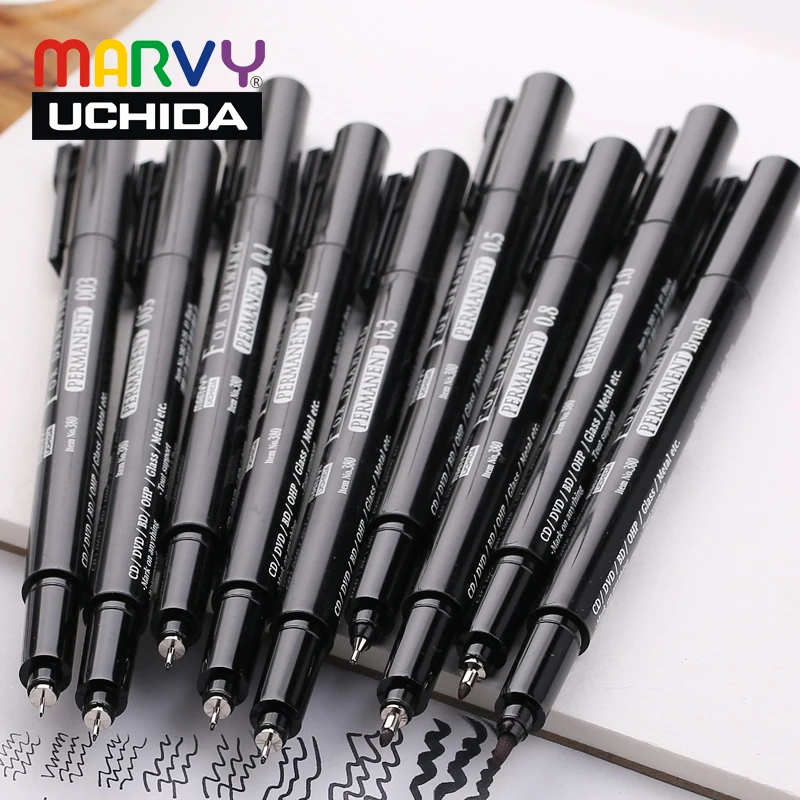

8pcs Marvy micron pigma Brush Sketch Markers technical pen drawing liner set Manga Comic Fineliner Needle Pens Waterproof Marker