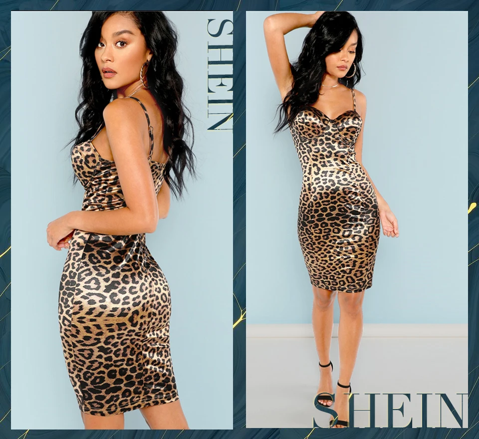 SHEIN многоцветное сексуальное Клубное леопардовое платье-бюстье с натуральной талией обтягивающее платье-комбинация осенние вечерние короткие платья для женщин