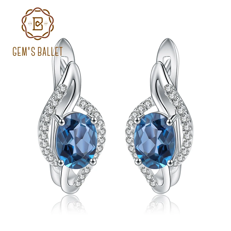 

Gem's Ballet 3.15Ct Natural London Blue Topaz Gemstone Stud Earrings For Women Wedding Earrings 925 Sterling Silver Fine Jewelry