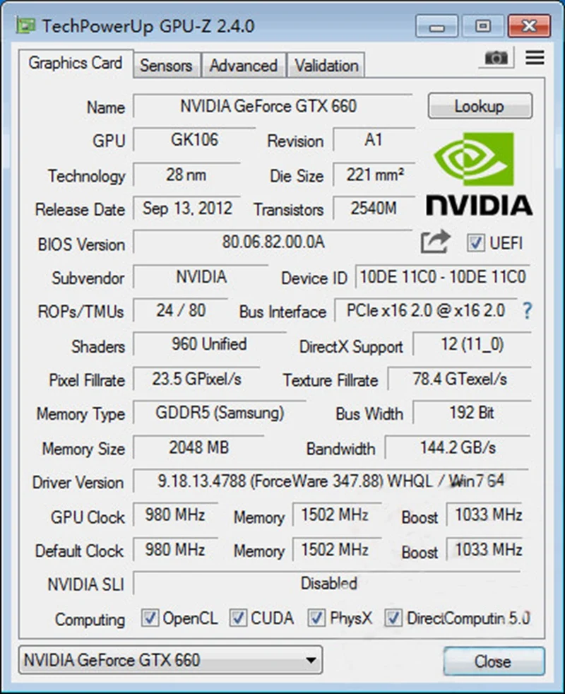 Б/у оригинальная видеокарта GTX660 2 ГБ GDDR5 192 бит для игрового компьютера nNIVDIA