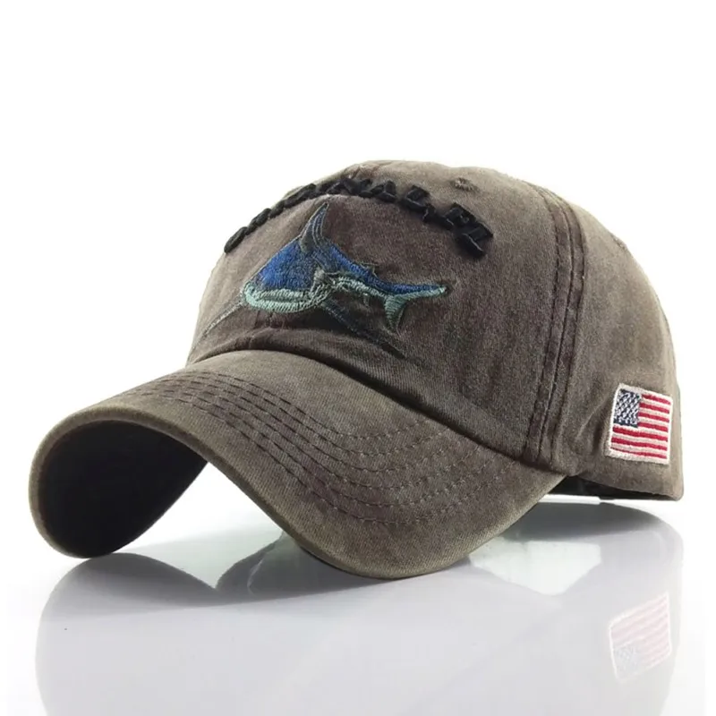 washed cotton shark golf cap fitted snapback hat adjustable size gorras casual casquette embroidery letter retro | Спорт и