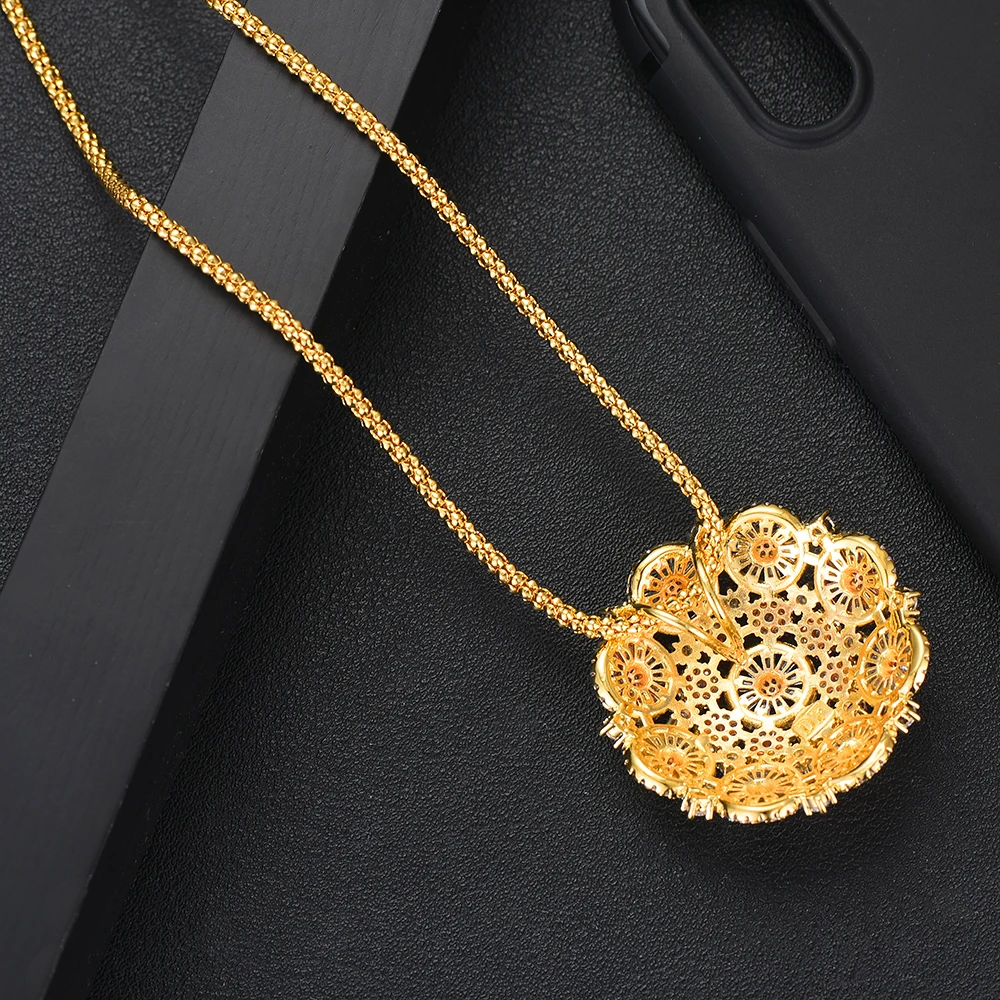 SISCATHY Fashion Long Chain Cubic Zirconia Flower Pendant Necklace Stud Earrings Jewelry Set Bridal Wedding Party Gifts | Украшения и