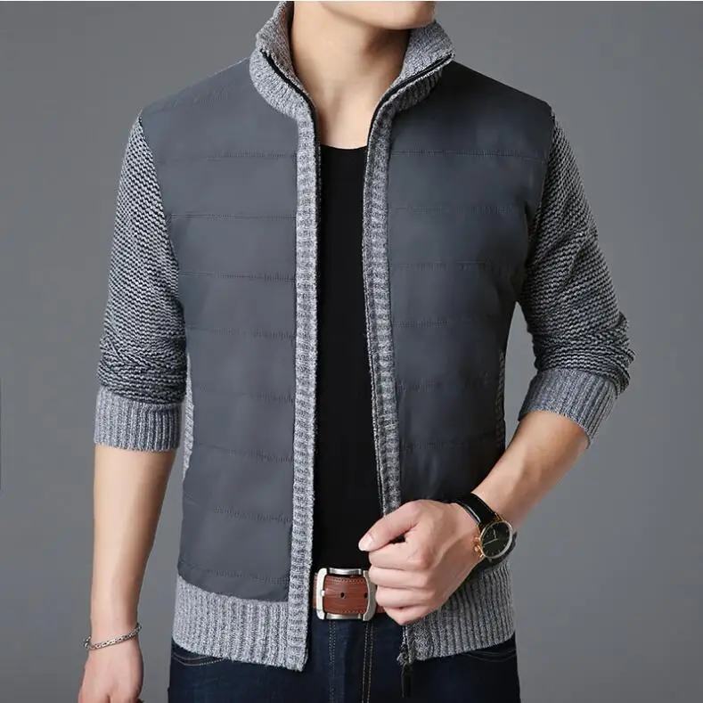 

Men's Thick Sweater Coat Man Autumn Winter Down Fleece Sweatercoat Zipper Sweater Stand collar Jacket Outerwear M-3XL