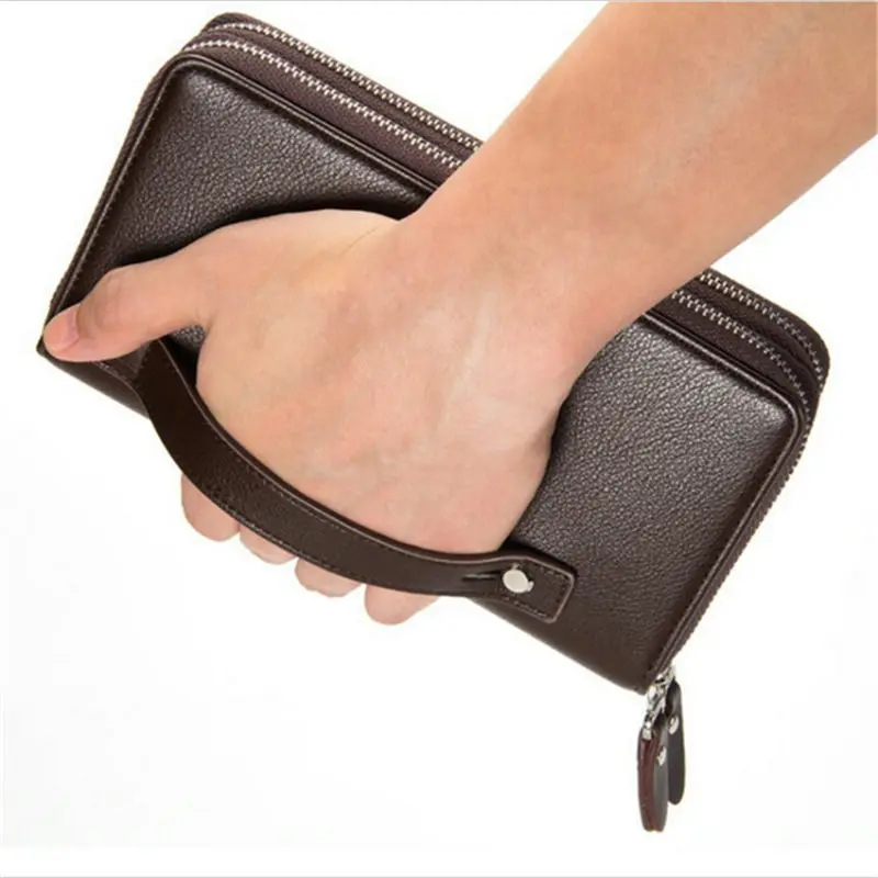 Модные деловые мужские бумажники из искусственной кожи с двойной молнией клатчи