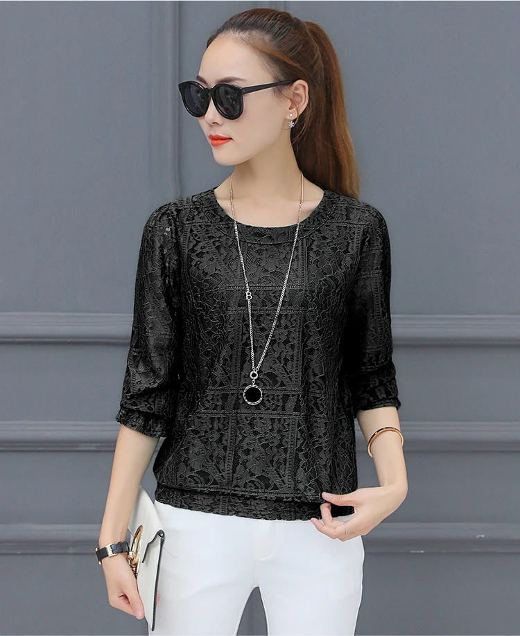 2019 new solid long sleeve casual loose wild women lace blouse fashion sweet puff chiffon shirt top blusas 901C 30 |