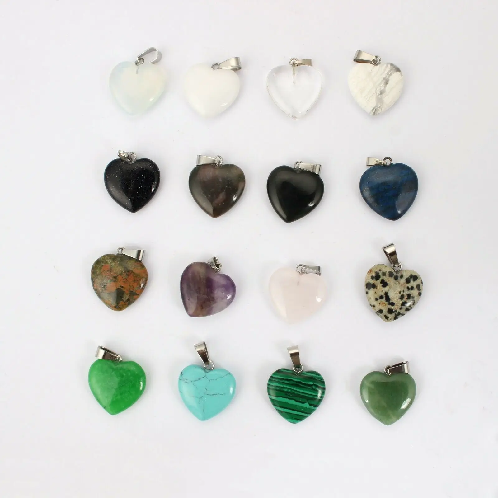 

5pcs Natural Gem Stone Love Heart Pendant for Lover Pink Quartz Crystal Healing