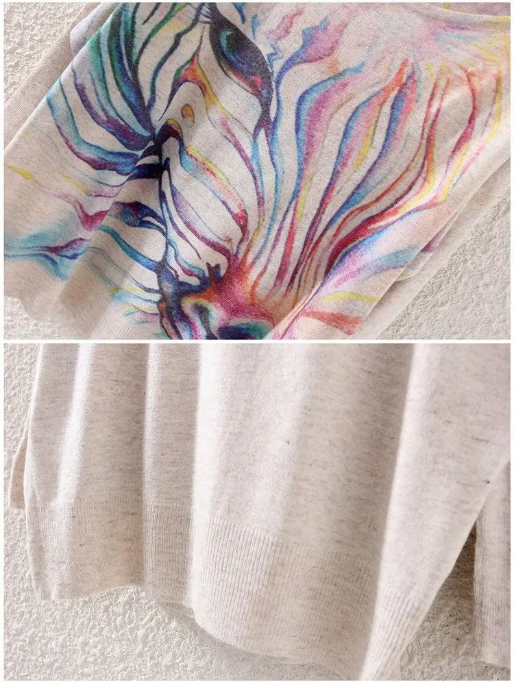 Женский трикотажный свитер с рукавами летучая мышь радужная Зебра зимний