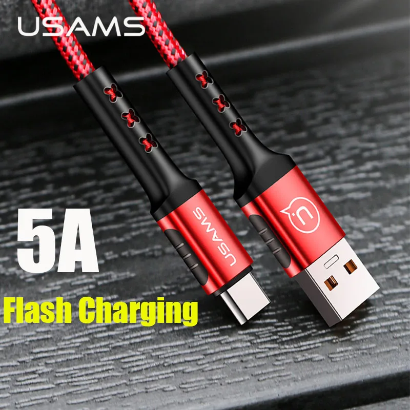 USAMS 5A кабель для быстрой зарядки type-C для huawei OPPO QC3.0 USB C кабель для передачи данных плетеный кабель для быстрой зарядки USB для samsung LG