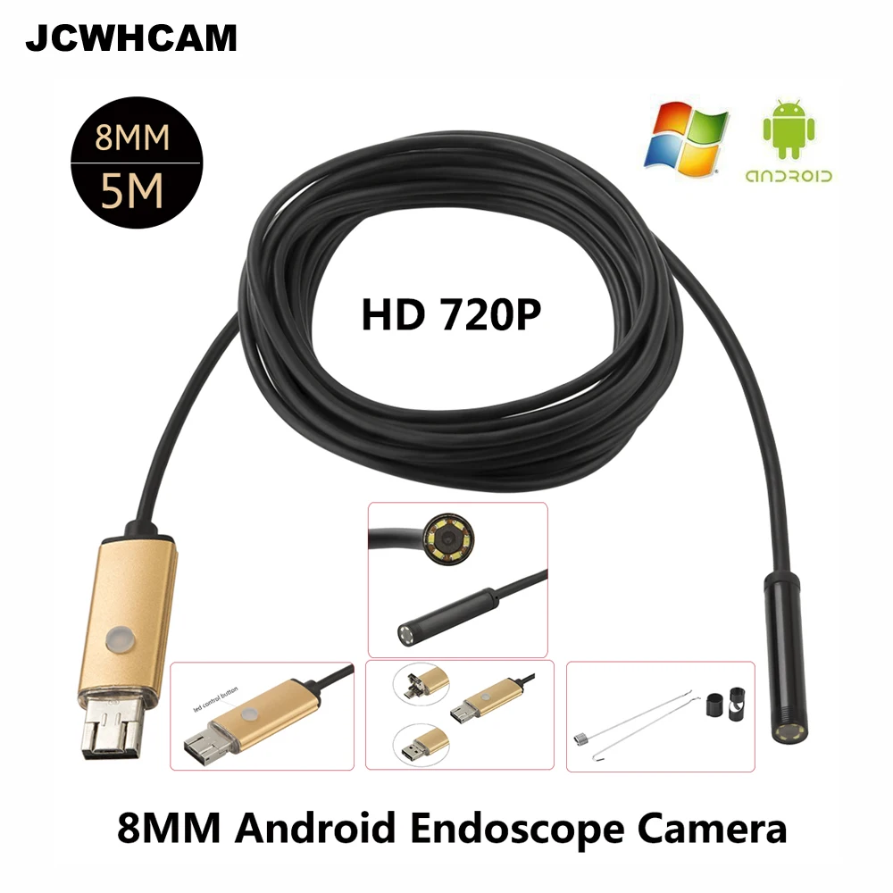 Камера эндоскоп JCWHCAM 2 мп 5 м 1 Android USB объектив 8 мм гибкая камера змея IP68 HD 720P