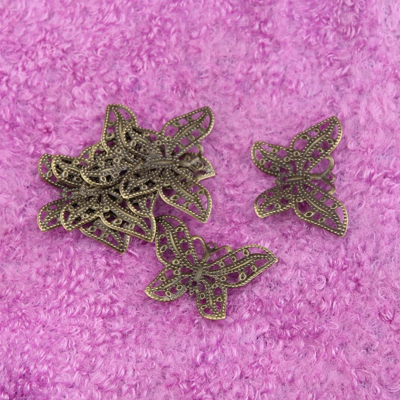 50 шт. бронзовые листья филигранные оболочки разъемы в виде бабочек для
