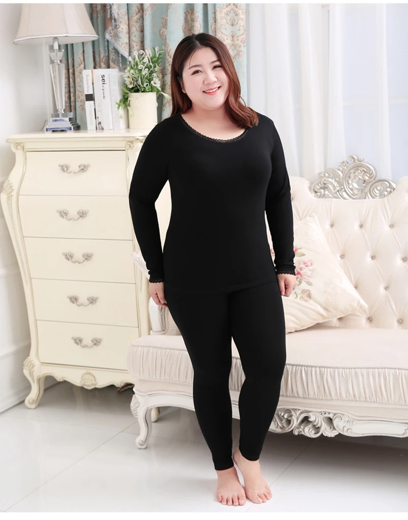 Jinsen Aite размера плюс 2X-6XL Новые Женские кальсоны из модала эластичное повседневное термобелье женский кружевной костюм с круглым вырезом JS93