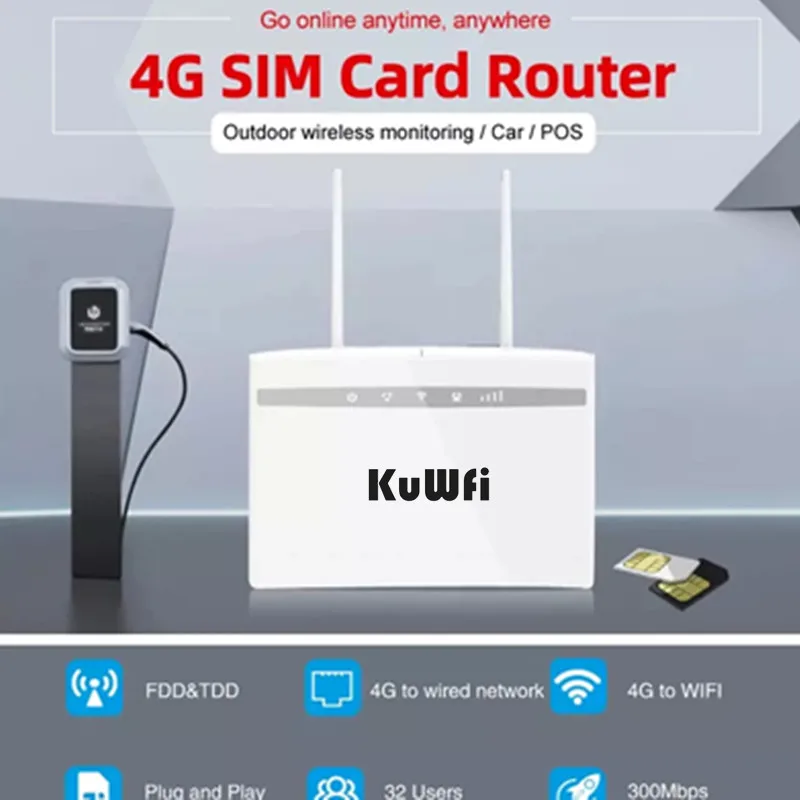 KuWfi 4G CPE Wifi маршрутизатор 3G/4G LTE модем до 32 пользователей 150 Мбит/с Cat4 беспроводной с