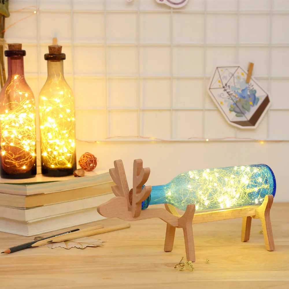 Xmas Elk светодиодный светильник s стеклянная бутылка деревянная основа Иллюзия
