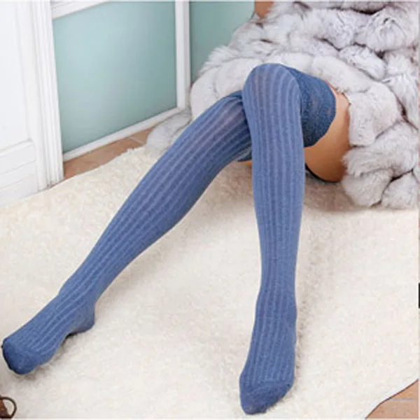 Blue New Fashion Girls Ladies Long Cotton Stockings Women Thigh High Over the Knee Socks Newest | Женская одежда