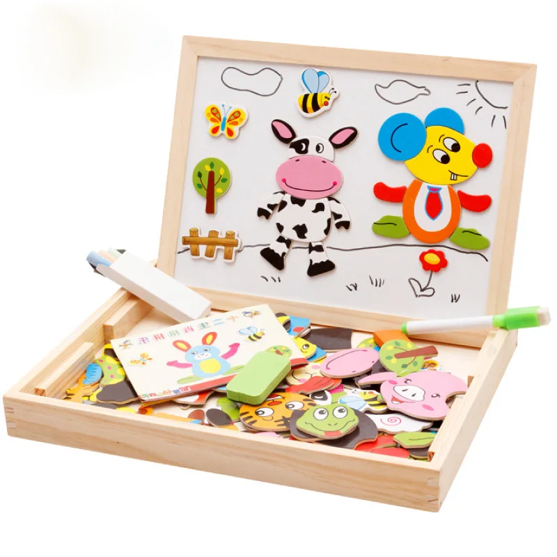 

Детский мольберт для рисования, развивающая магнитная головоломка, ферма, джунгли, животные, деревянные игрушки