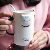embossed cat coffee cup mug large capacity with covered spoon couple cup breakfast milk drink cup