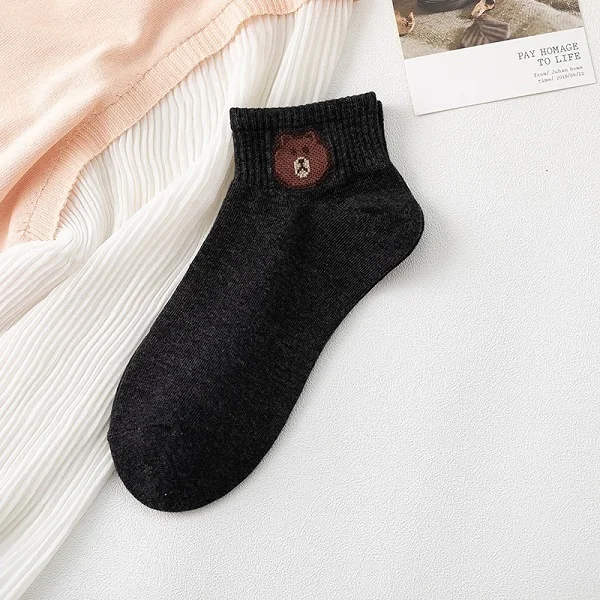 Black Socks Смешные носки Харадзюку сезон: весна–лето с рисунком милого мишки мягкие носки-следки для студентов женские Япония Стиль Мода мультфильм женские носки до щиколотки - Цвет: Black Socks