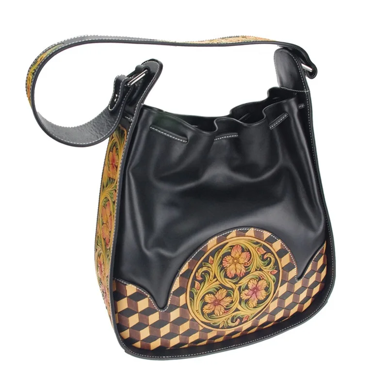 Цветочный узор пояса из натуральной кожи ручной гравировкой Леди Сумочка в стиле