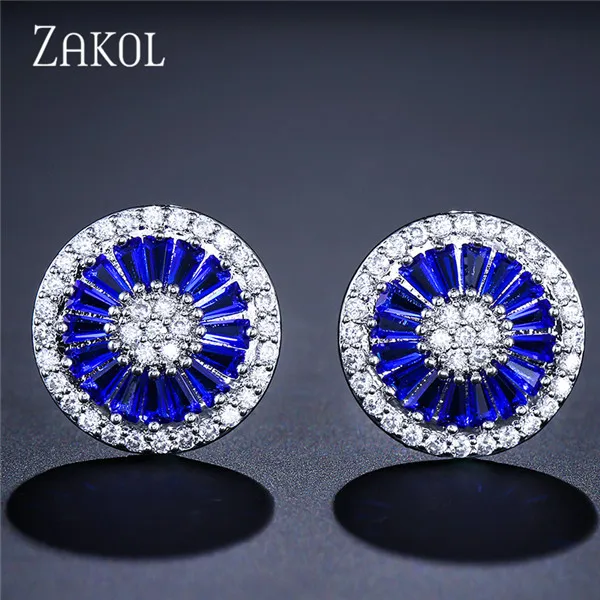 Blue ZAKOL изысканные очаровательные серьги-гвоздики с кубическим цирконием в форме зонта для женщин, ювелирный подарок FSEP232 - Окраска металла: Blue