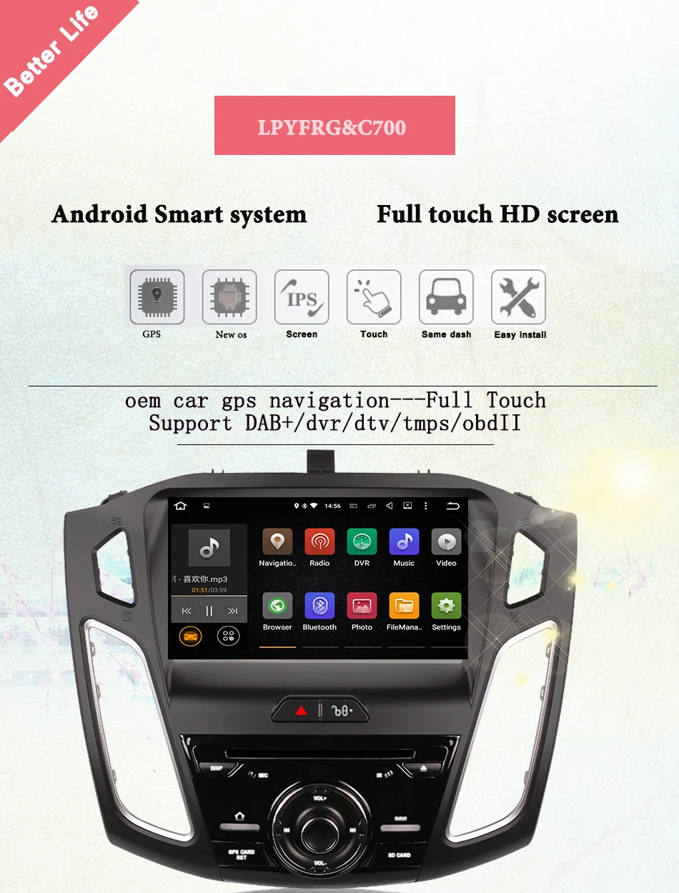 " 1024*600 Octa Ядро 8 Android 9,0 автомобильный DVD для Ford focus 2012- с радио, поддержка Bluetooth, 3/4G WI-FI головное устройство gps RDS