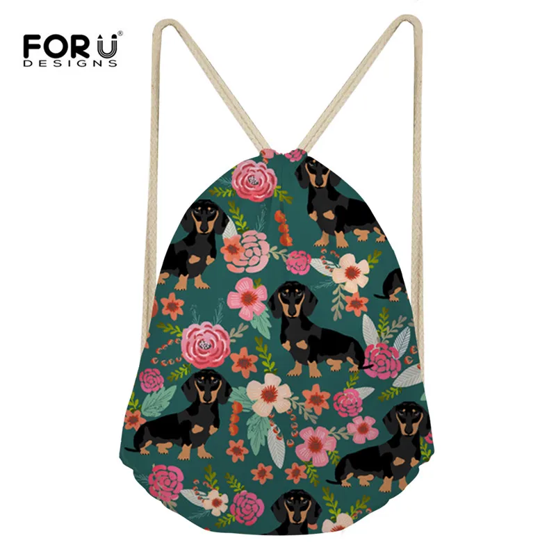

FORUDESIGNS Dachshund Dog Backpacks For Women Fashion Summer Travel Shoulder Bag High Quality Small Kids Girls Drawstring Bags