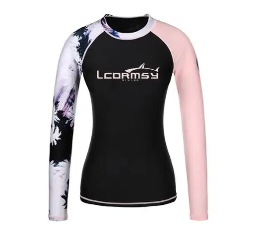 black pink Женский цветочный принт Rashgaurd с длинным рукавом Защита от солнца рубашки для серфинга кожа погружения Топ пляжные купальники - Цвет: black pink