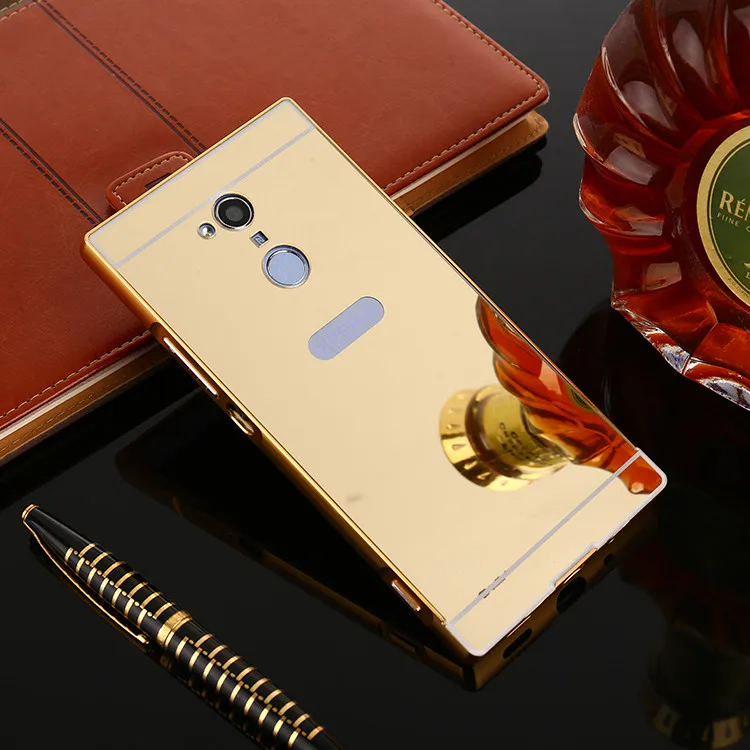 gold Для sony XA2 Ультра чехол пластинчатый Металл бампер с зеркалом для задней крышки, Твердый чехол для sony Xperia XA2 H4113 H4133 XA2Ultra крышка - Цвет: gold