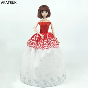 Платье для куклы, белое, красное, цветочное, 1:6, наряды для кукол Барби, аксессуары для кукол 16