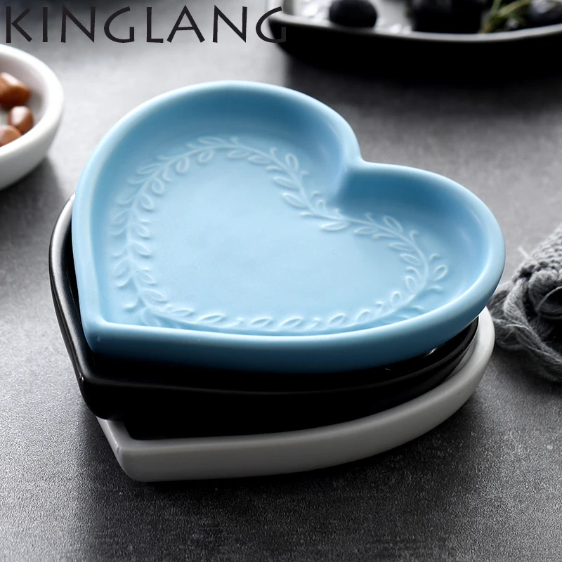 1 шт. KINGLANG керамическая форма сердца Закуски Блюдо для закусок тарелки что-то синее поднос для завтрака посудомоечная машина