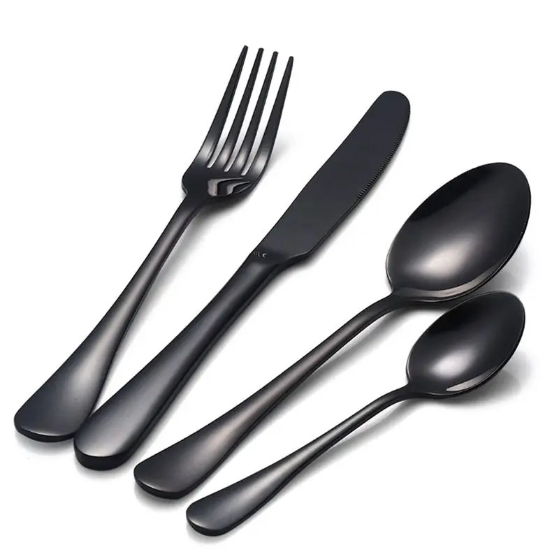 Black Stainless Steel Cutlery Set Teaspoon Dinner Fork Knife Western Tableware Dinnerware Kitchen Tools